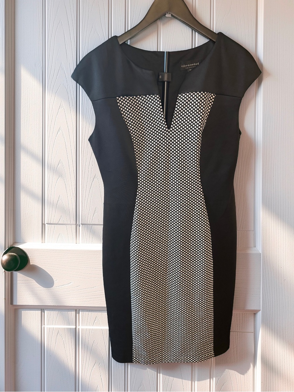 connected apparel Black and White Patterned Midi Sheath Dress